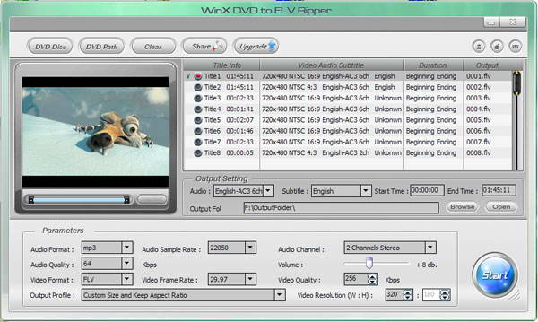 WinX Free DVD to FLV Ripper