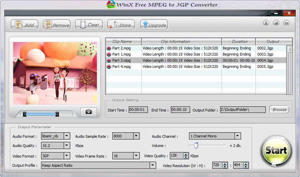 WinX Free MPEG to 3GP Converter