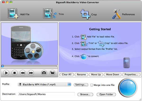 Bigasoft BlackBerry Video Converter for Mac