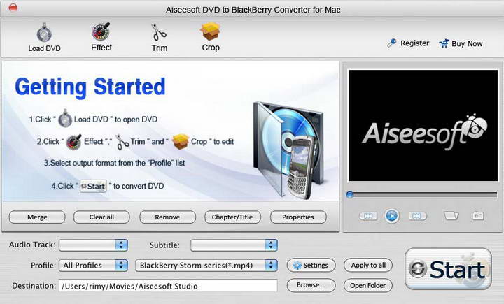 Aiseesoft DVD to BlackBerry Converter for Mac