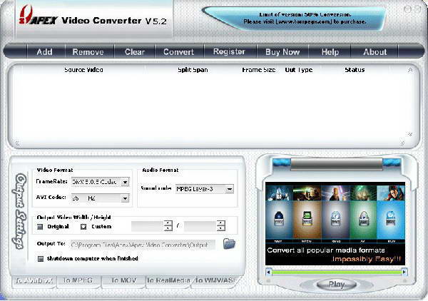 Apex Video to MP3 WMA WAV Converter Free