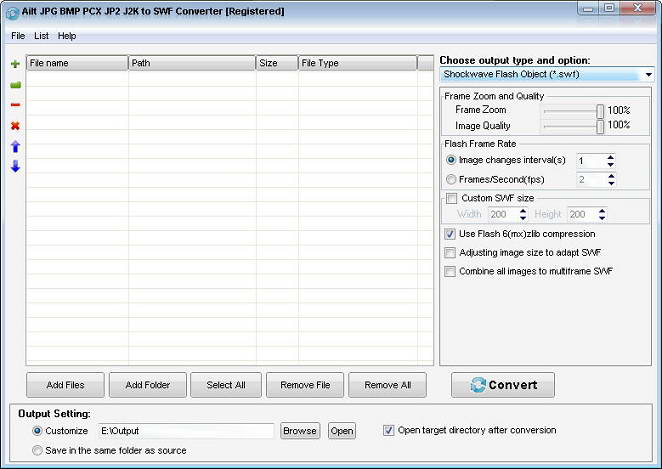 Ailt JPG BMP PCX JP2 J2K to SWF Converter