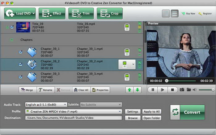 4Videosoft DVD to Creative Zen Converter for Mac