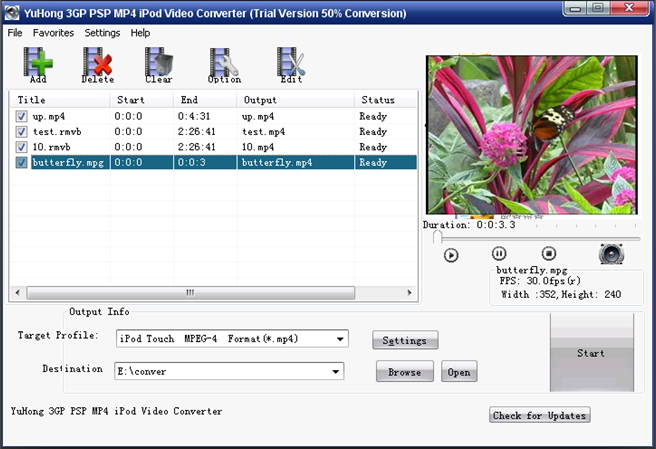 YuHong 3GP PSP MP4 iPod Video Converter