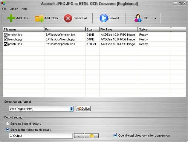 Aostsoft JPEG JPG to HTML OCR Converter