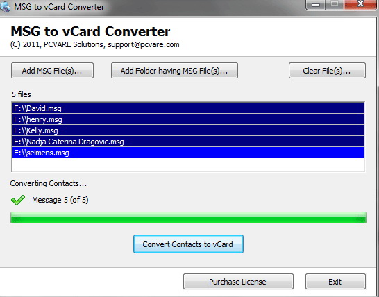 Convert Contact MSG to VCF