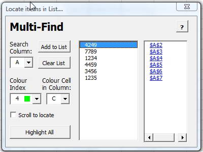 Excel Multifind Addin