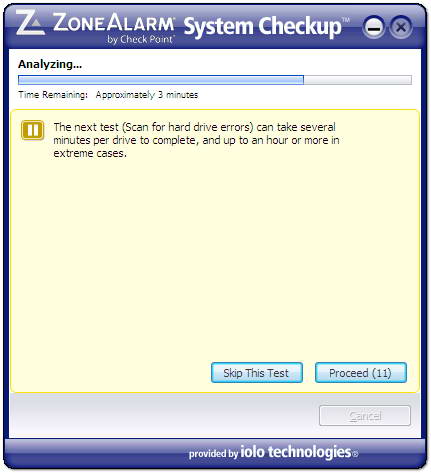 ZoneAlarm system checkup