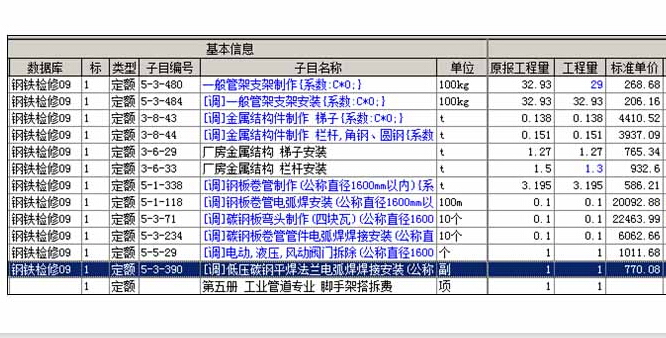 今达钢铁检修预算软件2015版