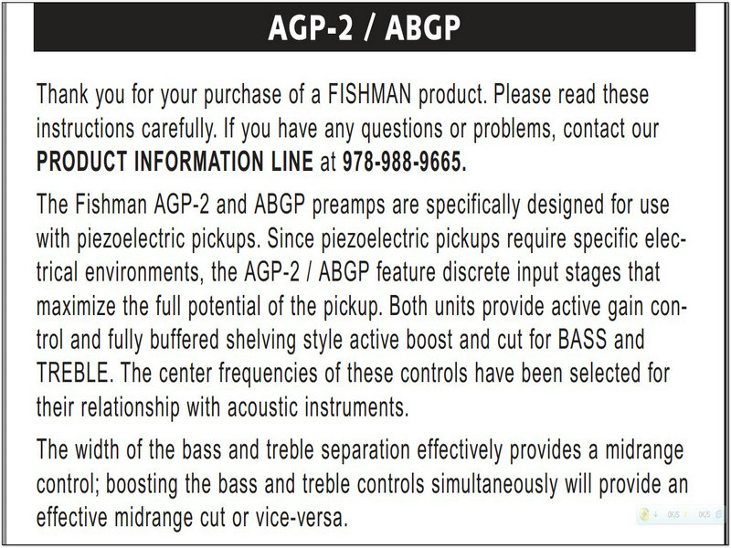 Fender Fishman AGP-2, ABG Preamps说明书