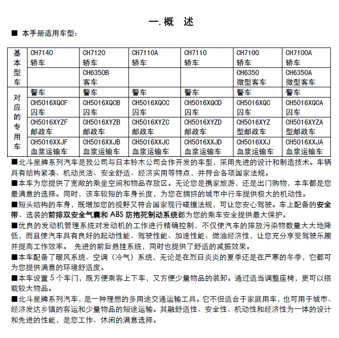 江西昌河铃木北斗星汽车说明书