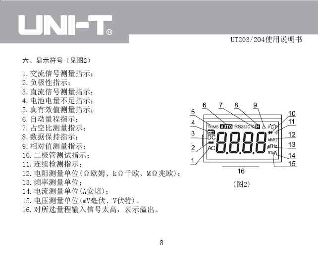 优利德UT203数字钳形表使用说明书