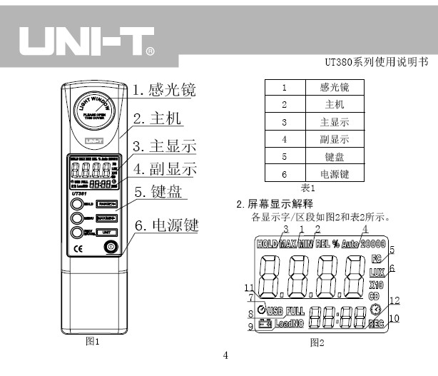 优利德UT381照度计使用说明书