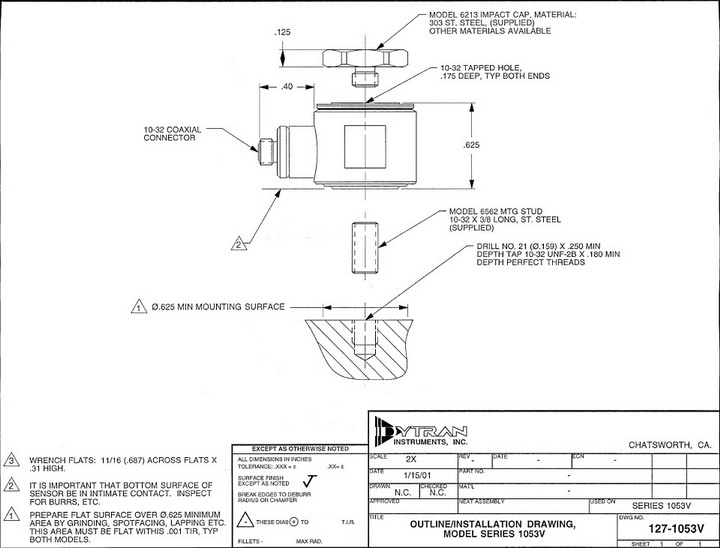 &nbsp;Dytran 1053V2压电式力传感器 产品说明书