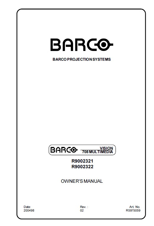 Barco巴可 VISION 708投影机 英文说明书