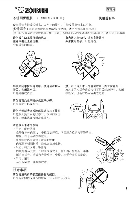 象印 SF-CC20锈钢保温旅行壶 使用说明书