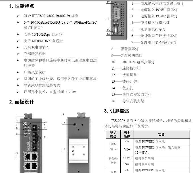 IES-2206 8端口冗余工业以太网交换机说明书