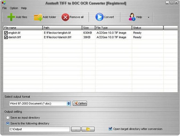 Aostsoft TIFF to DOC OCR Converter