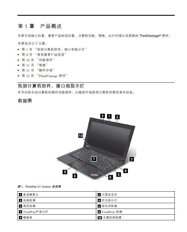 联想ThinkPad X1 Carbon笔记本电脑说明书