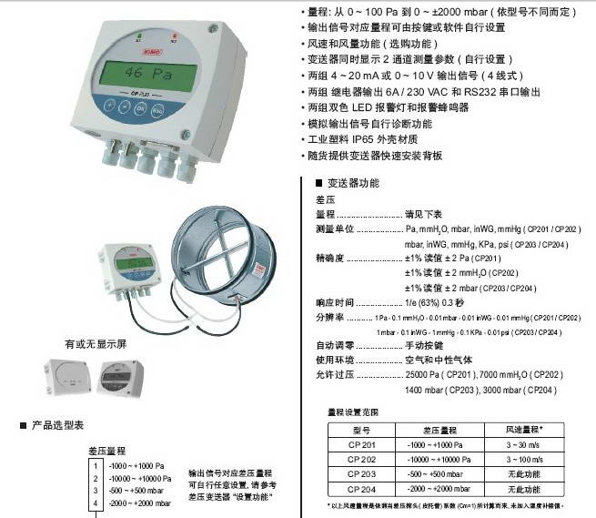 法国KIMO品牌CP201-HN多功能差压风速风量变送器说明书