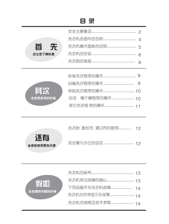 小天鹅TB62-3168G(H)洗衣机使用说明书