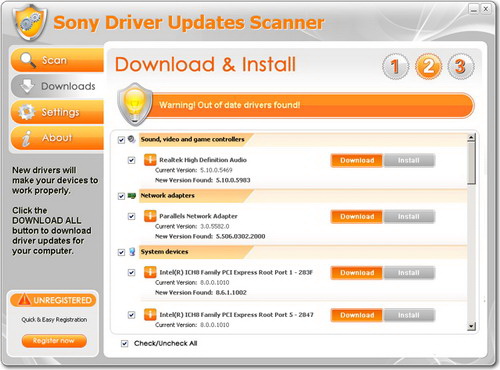 SONY Driver Updates Scanner