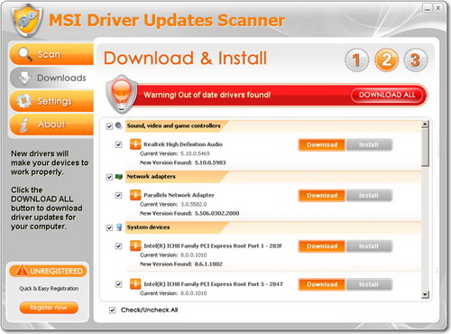 MSI Driver Updates Scanner