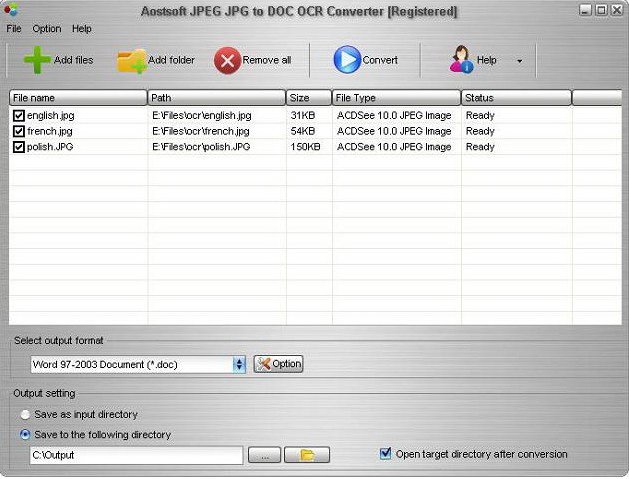 Aostsoft JPEG JPG to DOC OCR Converter