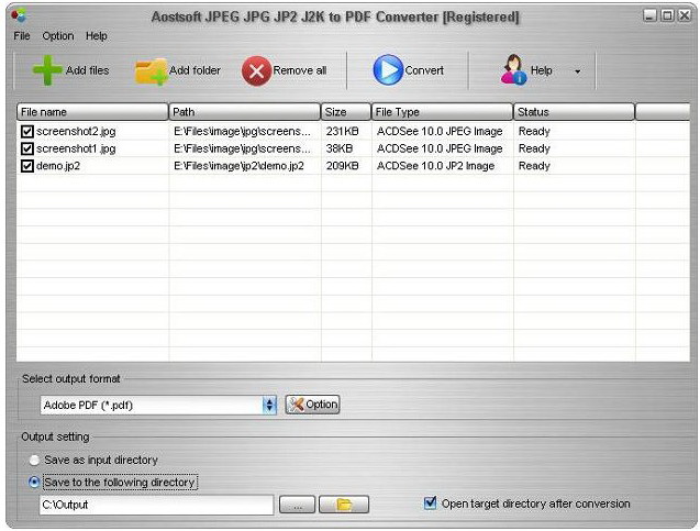 Aostsoft JPEG JPG JP2 J2K to PDF Converter