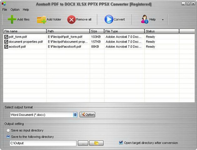 Aostsoft PDF to DOCX XLSX PPTX PPSX Converter