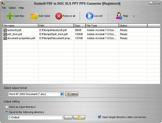 Aostsoft PDF to DOC XLS PPT PPS Converter