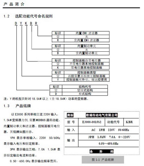 欧瑞传动E3000-0022T3变频器使用说明书