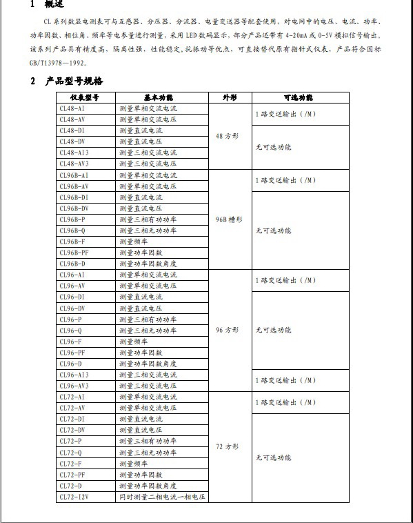 安科瑞CL72-AI3数显电测表安装使用说明书