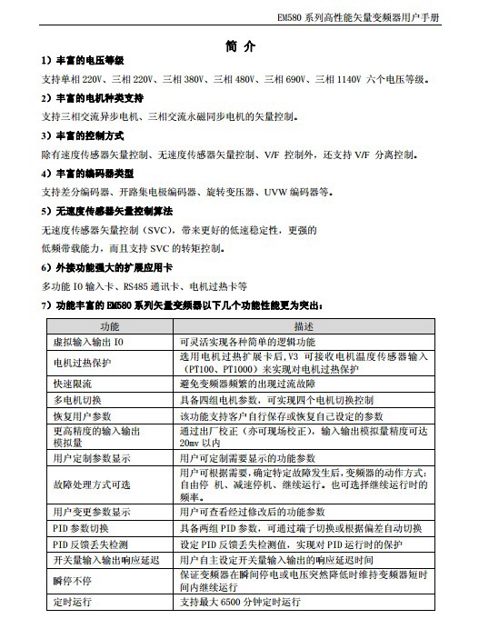 欧华EM580-G185T11高性能矢量变频器使用说明书