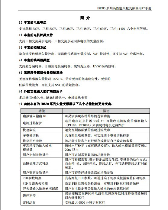 欧华EM580-G75T11高性能矢量变频器使用说明书