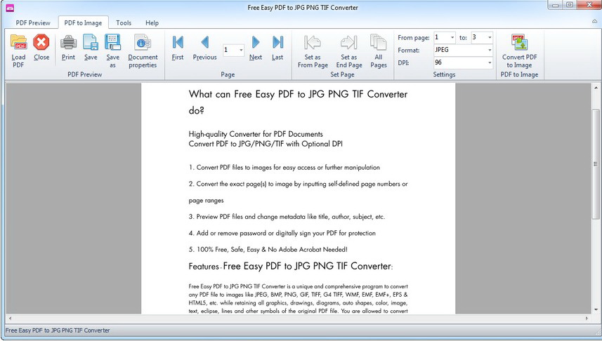 Free Easy PDF to JPG PNG TIF Converter