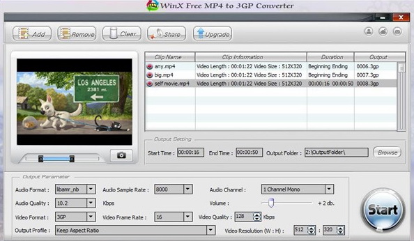 WinX Free MP4 to 3GP Converter