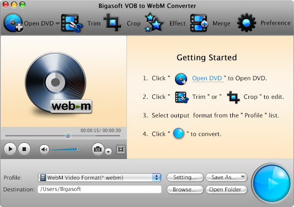 Bigasoft VOB to WebM Converter for Mac