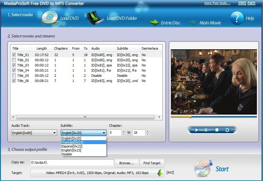 MediaProSoft Free DVD to MP3 Converter