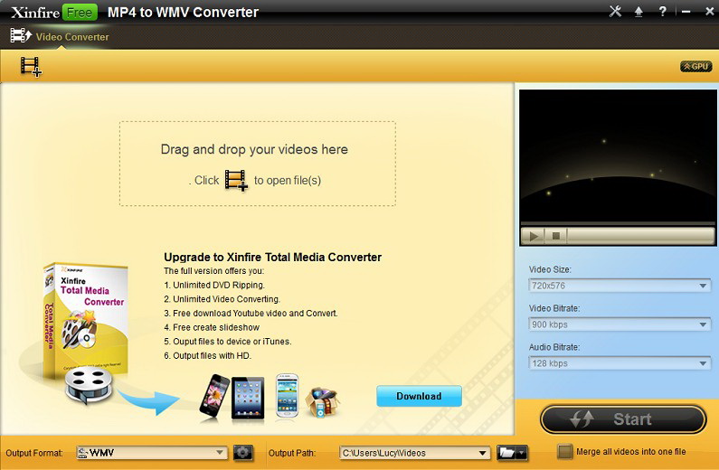 Xinfire Free MP4 to WMV Converter