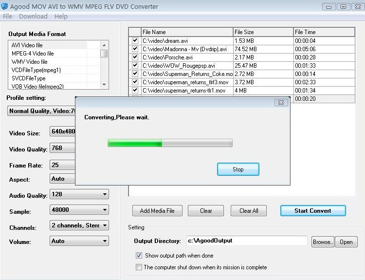 Agood MOV AVI to WMV MPEG FLV Converter