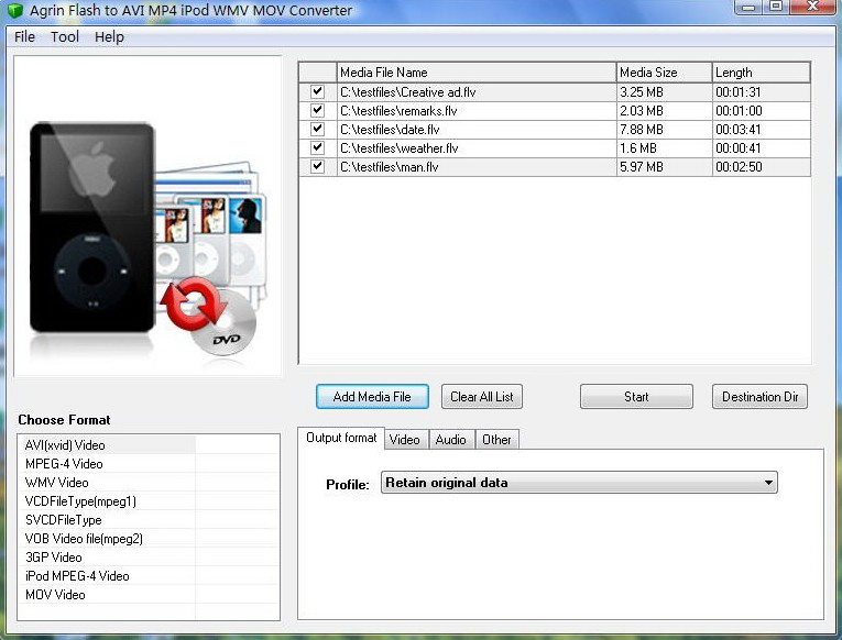 Agrin Flash to AVI MP4 iPod Converter