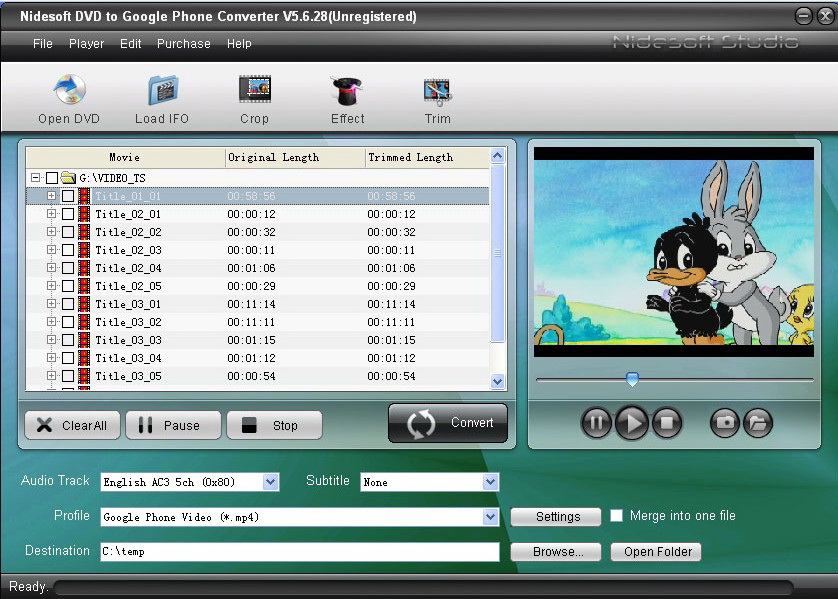 Nidesoft DVD to Google Phone Converter