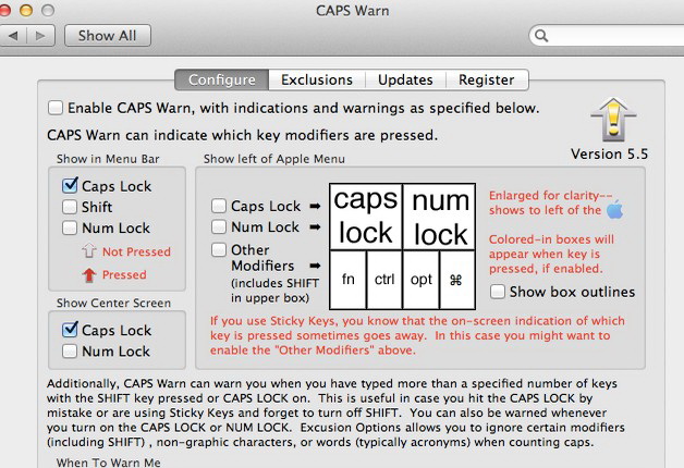 CAPS Warn For Mac
