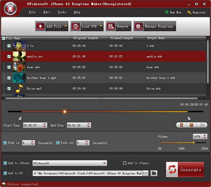 4videosoft iPhone 4S Ringtone Maker