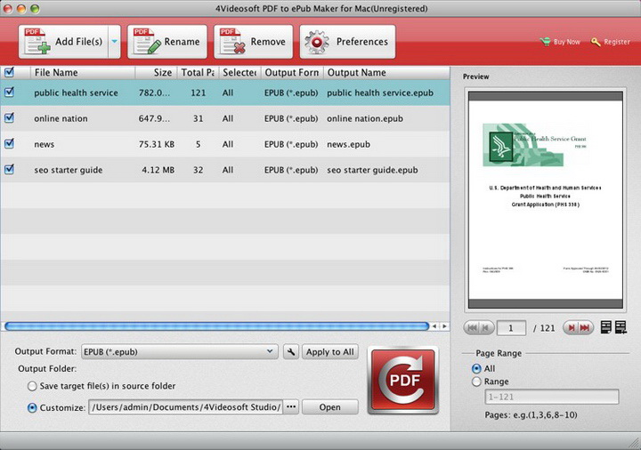 4Videosoft PDF to ePub Maker for Mac