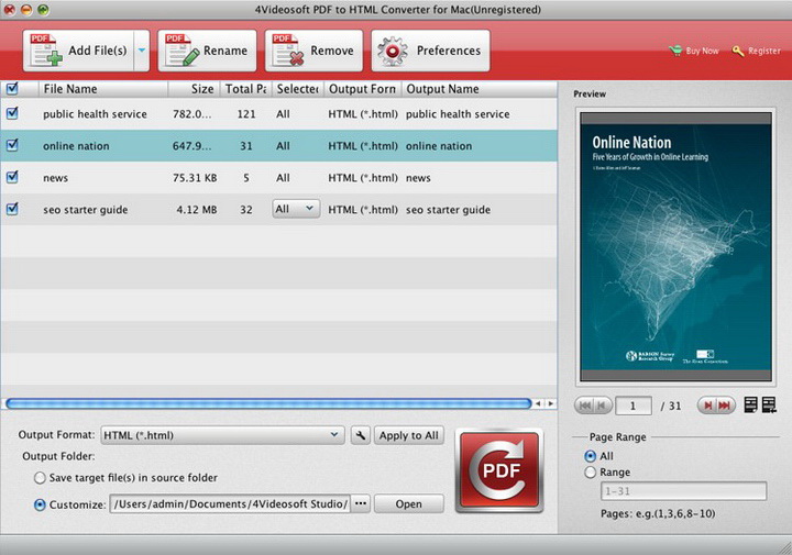 4Videosoft PDF to HTML Converter for Mac