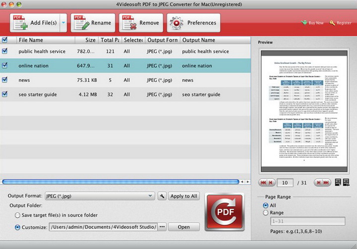 4Videosoft PDF to JPEG Converter for Mac