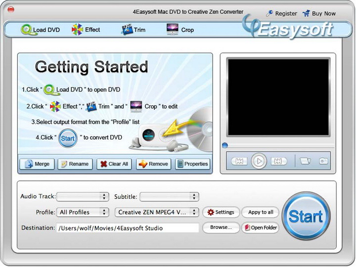 4Easysoft Mac DVD to Creative Zen Converter