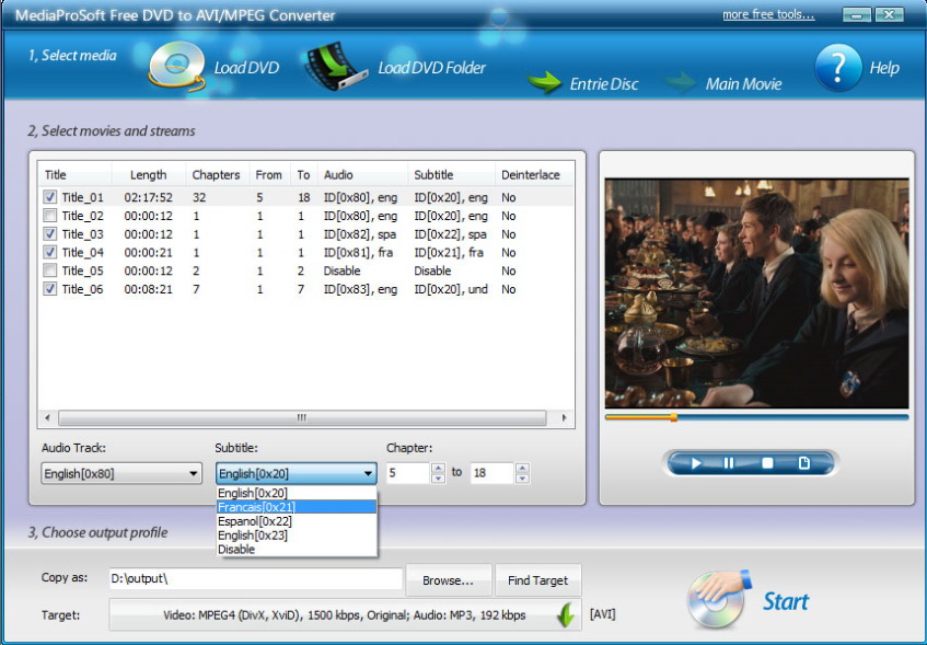 MediaProSoft Free DVD to AVI/MPEG Converter